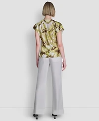 Dkny Women's Printed Woven Short-Sleeve V-Neck Blouse