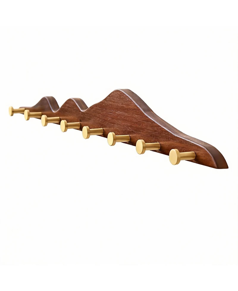 Yigii North American Walnut Decorative Wall Coat Rack with 8 Brass Hooks