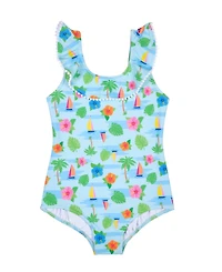 Florence Eiseman Big Girls Tropical Print Ruffle Neck Swimsuit