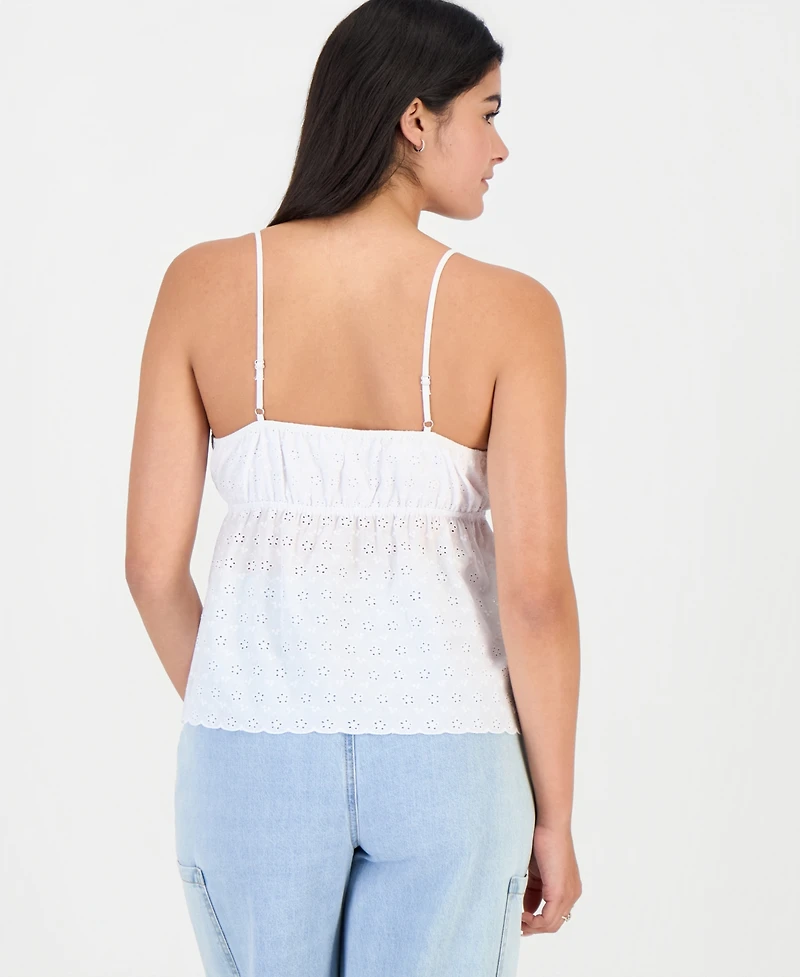 Madden Girl Juniors' Eyelet Embroidered Cotton Sleeveless Top