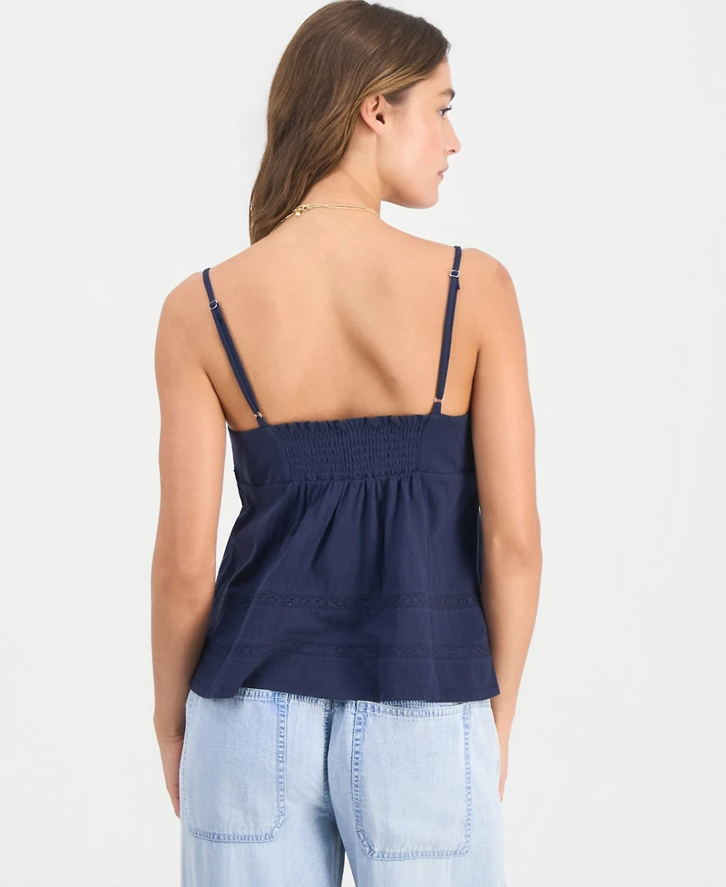 Rebellious One Juniors' Lace Trim Cotton Sleeveless Top
