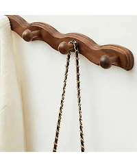Yigii Wave-Shape Walnut Wood Coat Rack with 6 Hooks for Hats, Coats, Bags