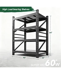 Yigii Heavy Duty40" W x 60" H Garage Shelving, 4-Tier, Adjustable, 2000 lbs Capacity