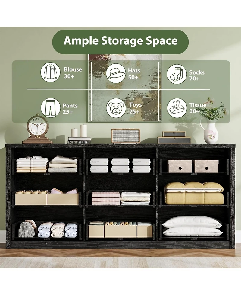 Gaomon Wide 9 Drawer Wooden Dresser with Large Storage Drawers, Modern Chest Organizer for Bedroom or Living Room