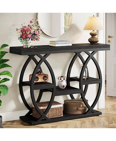Tribesigns 39.4" Console Table, Industrial 4-Tier Sofa Table Entryway with Storage Shelves