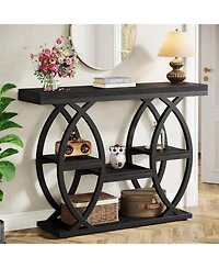 Tribesigns 39.4" Console Table, Industrial 4-Tier Sofa Table Entryway with Storage Shelves, Narrow Wood Accent Tables Metal Frame for Small