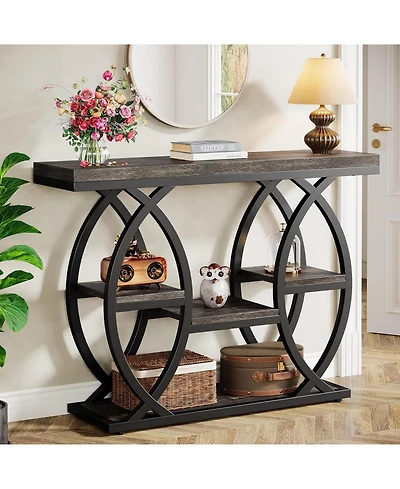 Tribesigns 39.4" Console Table, Industrial 4-Tier Sofa Table Entryway with Storage Shelves