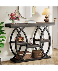 Tribesigns 39.4" Console Table, Industrial 4-Tier Sofa Table Entryway with Storage Shelves, Narrow Wood Accent Tables Metal Frame for Small