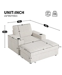 Boyel Living Faux Rabbit Fur Sofa with Storage Ottoman and Armrests,Cup Holders,Upholstered Sleeper Chair,Chaise Lounge,Reading