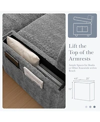 Boyel Living Faux Rabbit Fur Sofa with Storage Ottoman and Armrests,Cup Holders,Upholstered Sleeper Chair,Chaise Lounge,Reading