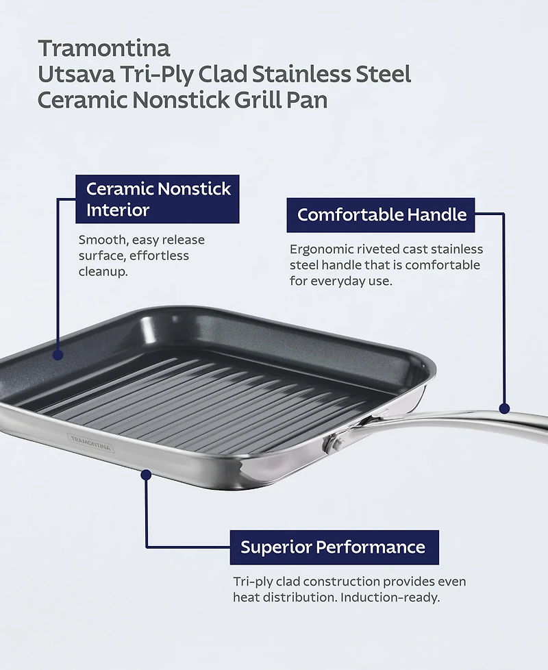 Tramontina Utsava Tri-Ply Clad Stainless Steel 8" Grill Pan