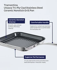 Tramontina Utsava Tri-Ply Clad Stainless Steel 8" Grill Pan