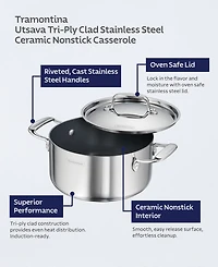 Tramontina Utsava Tri-Ply Clad Stainless Steel 3.25-Quart Covered Casserole