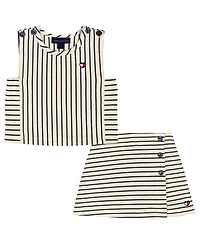 Tommy Hilfiger Girls' Toddler 2T-4T Popcorn Pique Striped Top & Wrap Skort, 2-Piece Set