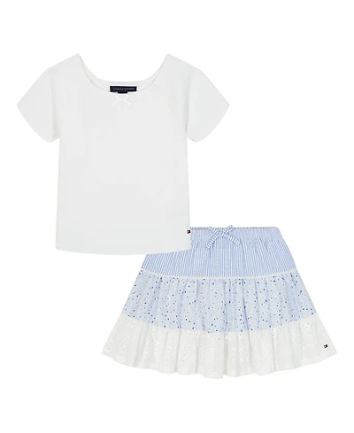 Tommy Hilfiger Girls' 4-6X Ribbed T-Shirt & Seersucker Eyelet Skort, 2-Piece Set