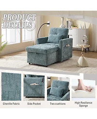 Boyel Living Multifunctional Chenille Sofa with Storage & Cell Phone Bracket, Single Sleeper Chair, Chaise Lounge Chair