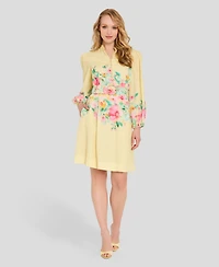 Tahari Asl Petite Button-Front Placement Mock neck Print Dress