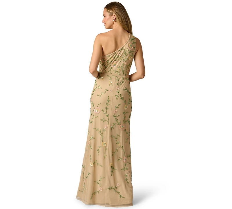 Adrianna Papell Women's One-Shoulder Beaded Gown