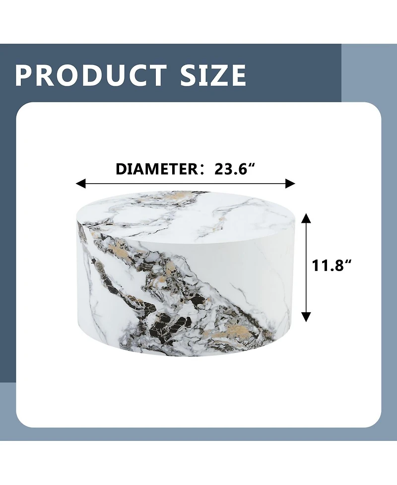 Streamdale Furniture Simple Marble Texture Round Mdf Coffee Table (23.6" x 11.8)