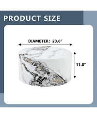 Streamdale Furniture Simple Marble Texture Round Mdf Coffee Table (23.6" x 11.8)