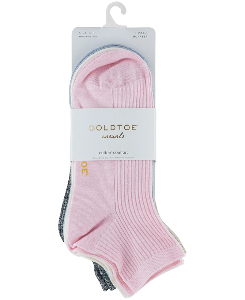 Gold Toe Women's 6-Pk. Simple Ribbed Quarter Socks GTDL0155R06