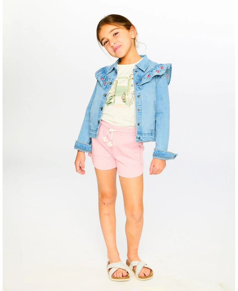 Deux par Deux Girls Denim Jacket with Embroidery