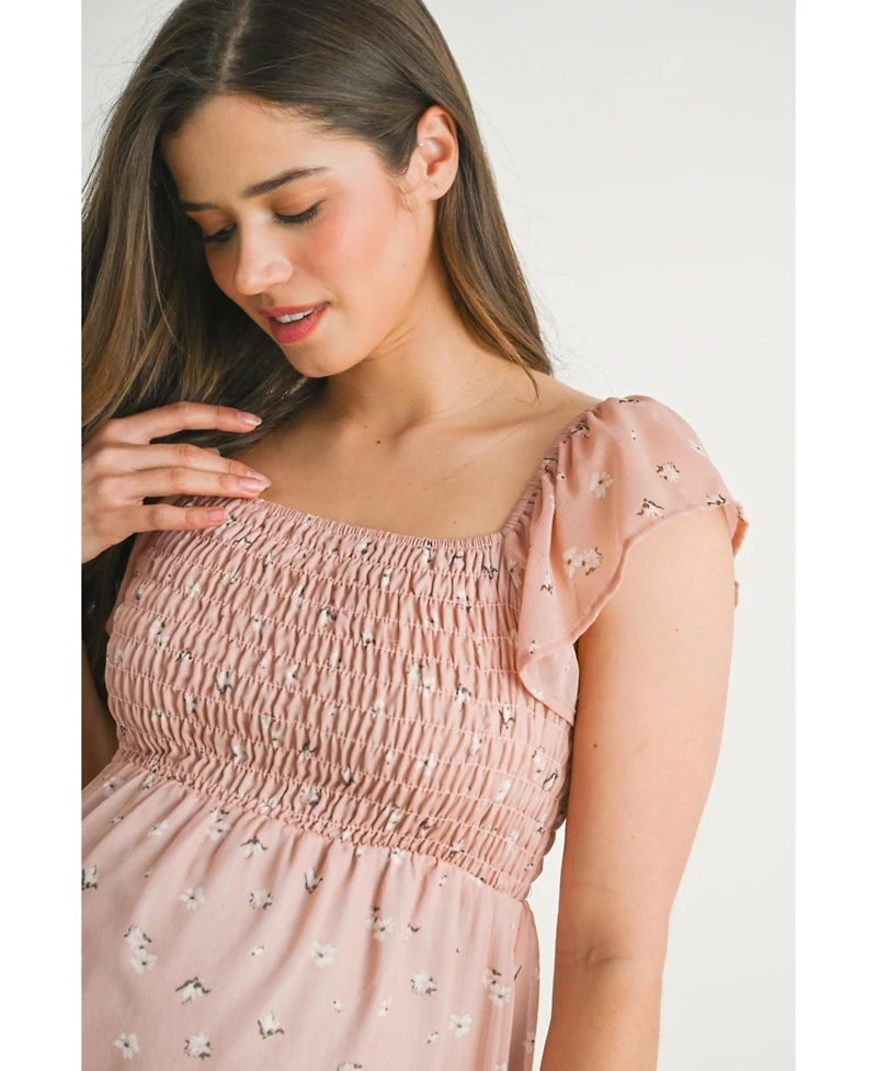 Hello Miz Maternity Smocked Square Neck Floral Empire Waist Top