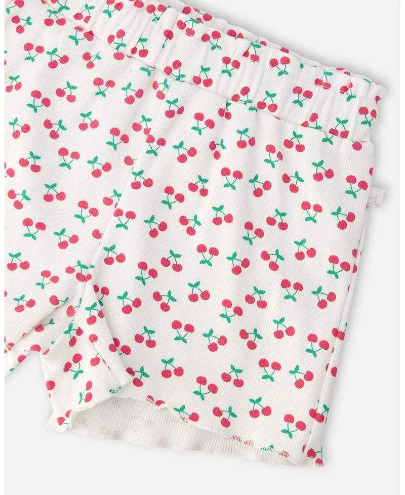 Deux par Deux Toddler Girls Rib Shorts White Printed Cherries