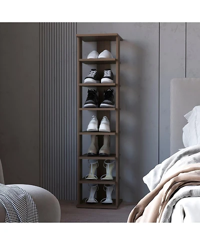 Fm Furniture Ivonny 7-Tier Tall Vertical Shoe Rack, Freestanding Organizer with Open Shelves, Gray Walnut