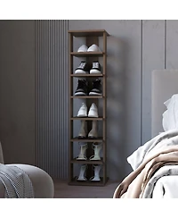 Fm Furniture Ivonny 7-Tier Tall Vertical Shoe Rack, Freestanding Organizer with Open Shelves, Gray Walnut