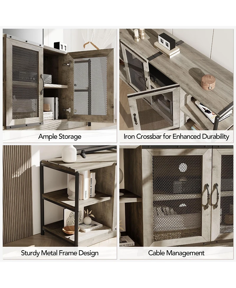 gaomon Farmhouse Tv Stand for 65+ Inch TVs, Media Stand with Mesh Door & Storage Shelves