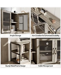 gaomon Farmhouse Tv Stand for 65+ Inch TVs, Media Stand with Mesh Door & Storage Shelves