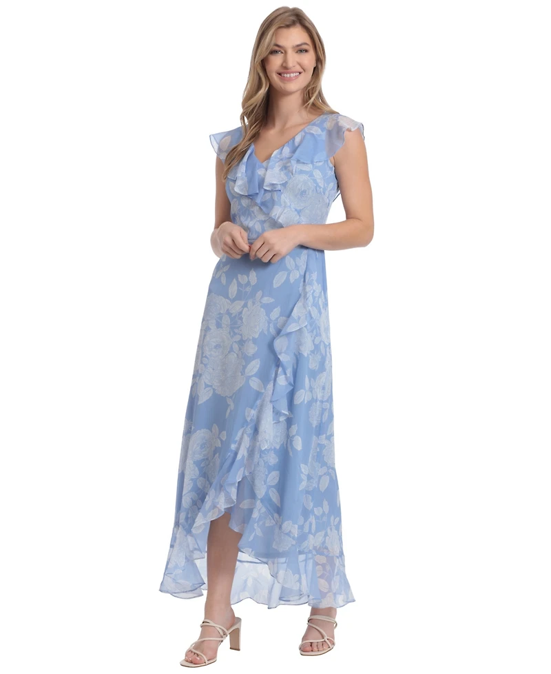 London Times Women's Ruffle Wrap Maxi Dress