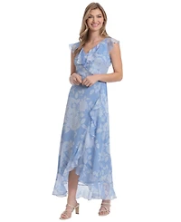 London Times Women's Ruffle Wrap Maxi Dress