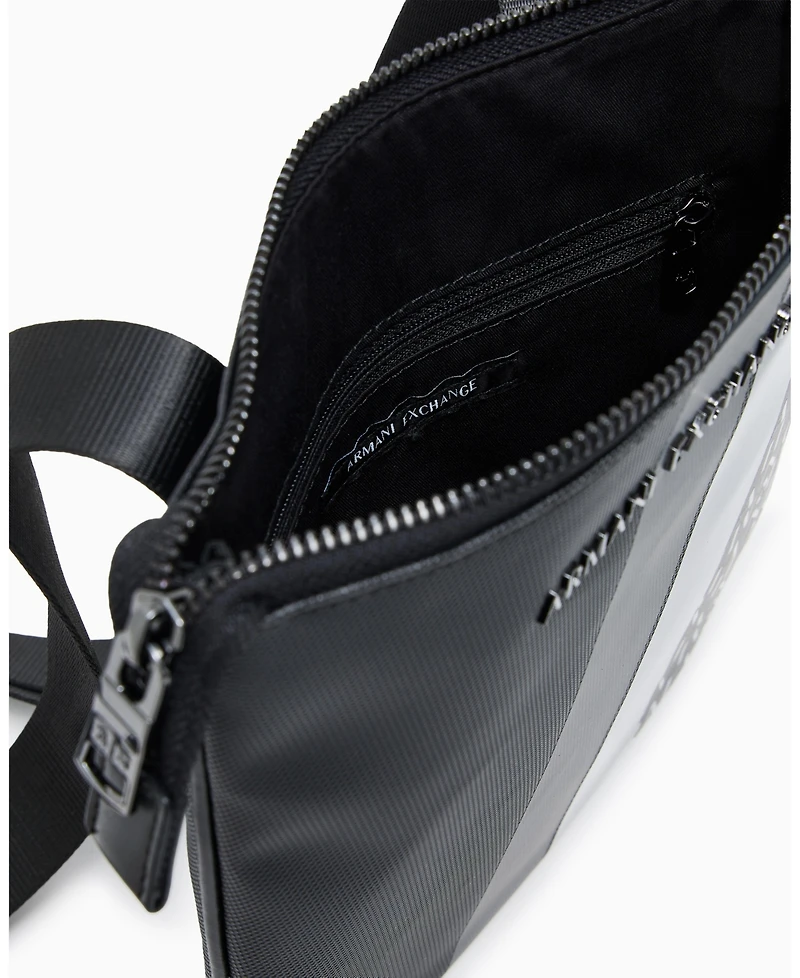 A|X Armani Exchange Men's Striped Flat Logo Graphic Details Crossbody Bag