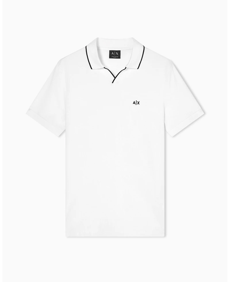 A|X Armani Exchange Men's Short Sleeve Pique Johhny Collar Polo Shirt with Tipping