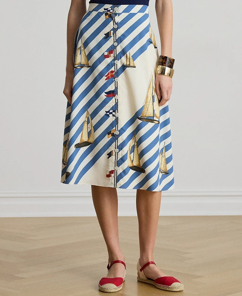 Lauren Ralph Petite Kinnah Printed Button-Front Skirt