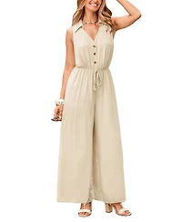 Cupshe Women's Collared Button-Front Wide-Leg Jumpsuit