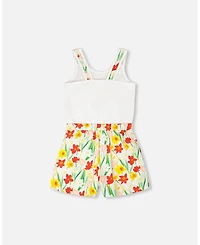 Deux par Toddler Girls Jersey and Viscose Romper White