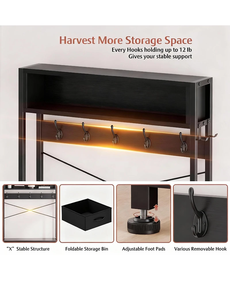 Yigii 6-in-1 Entryway Shoe Bench Coat Rack with 12 Hooks, 3 Drawers, and Storage