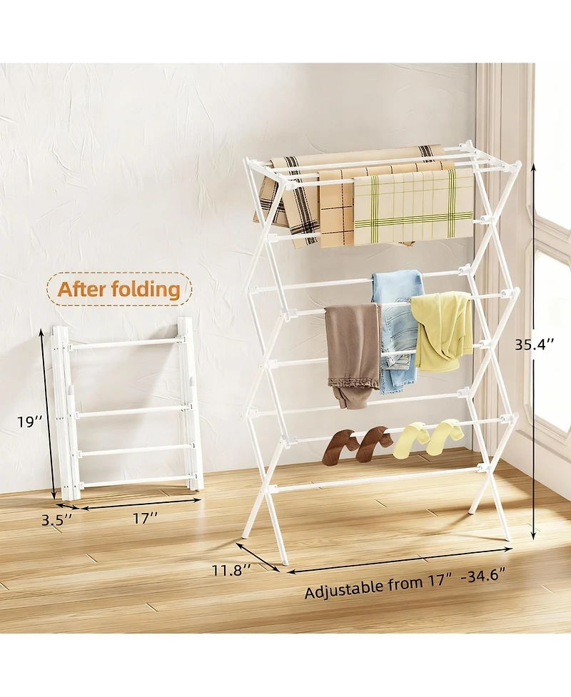 Yigii 3-Tier Folding Clothes Rack, Rust-Resistant, Easy Assembly, Suitable for Indoors & Outdoors