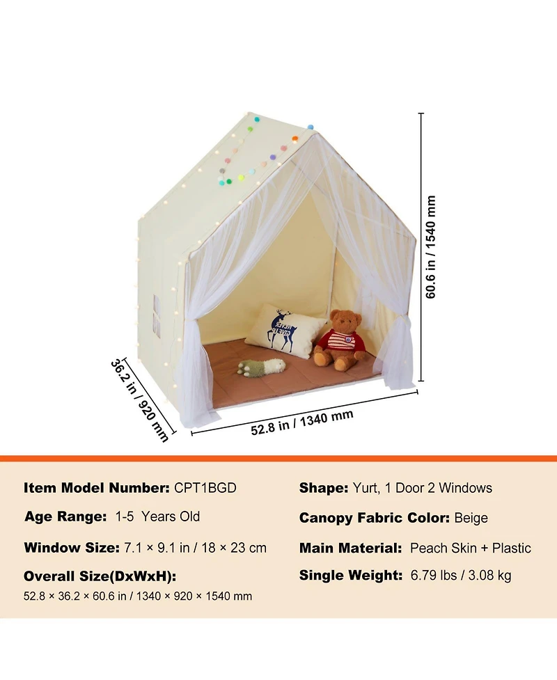 Sugift Kids Yurt Play Tent with Mat & Lamp, Indoor Outdoor