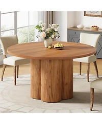 Tribesigns 47 Inch Round Dining Table for 4-6, Farmhouse Fluted Kitchen Dining Room Table Circle Table with Sturdy Pedestal Base