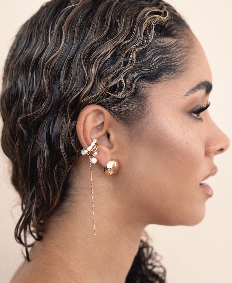 Ettika Cultivated Pearl Drama Gold Cuff Earrings Set