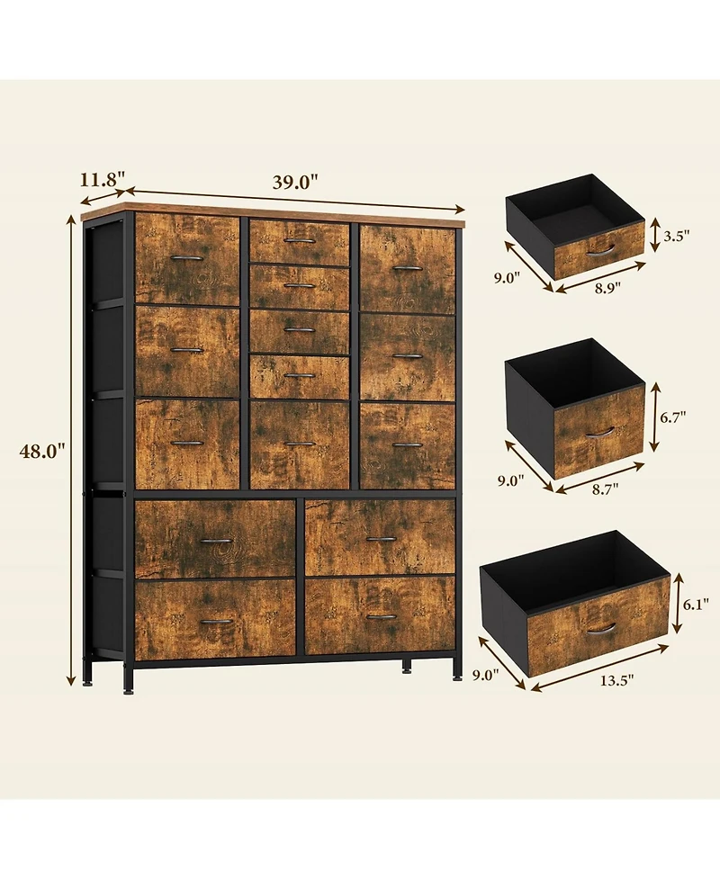 gaomon 48" H Tall Dresser with 15 Drawers, Fabric Storage Dresser with Steel Frame & Wood Top, Sturdy Dressers for Bedroom, Closet
