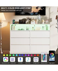 gaomon 6 Drawer Dresser for Bedroom with Led Lights & Charging Station, Modern Dresser with Led for Bedroom