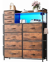 gaomon 11 Drawer Dresser with Fabric Drawers Storage Cabinet with Shelves Side Pockets Hooks Charging Station