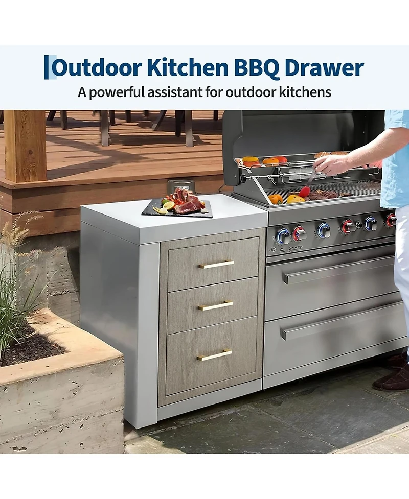 gaomon PeakPursuit Stainless Steel Outdoor Kitchen Triple Drawers - Heavy Duty with Handles