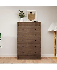 gaomon 5 Drawer Tall Dresser for Bedroom, 31.5" Wide Fluted Chest of Drawers, Modern Wood Storage Cabinet Kids Room, Hallway, Living Room