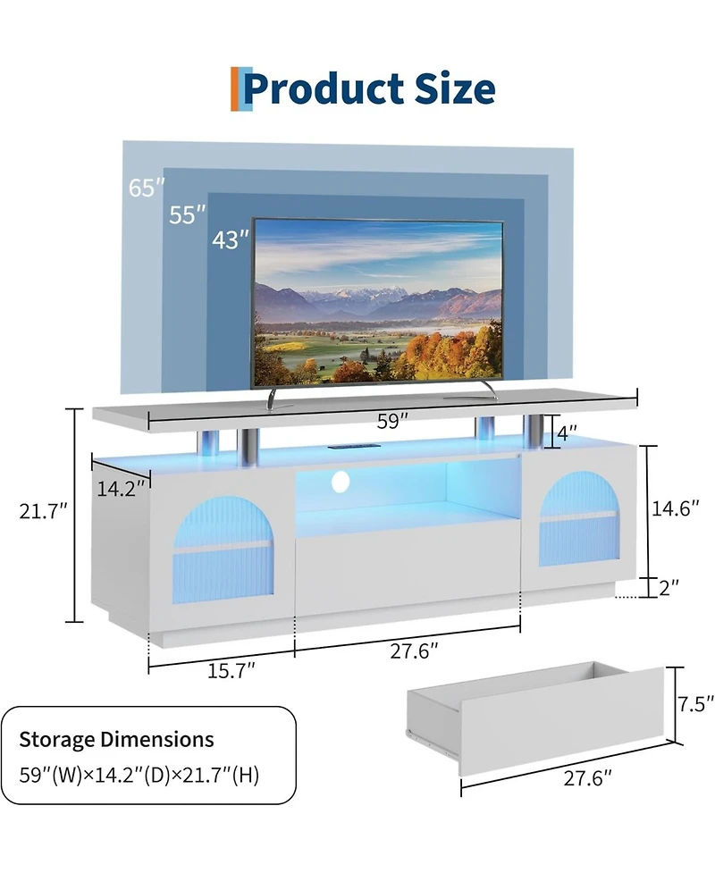 gaomon Tv Stand for 65 Inch TVs, Led Modern Entertainment Center with Large Drawer & Adjustable Shelves, Media Console with Power Outlet